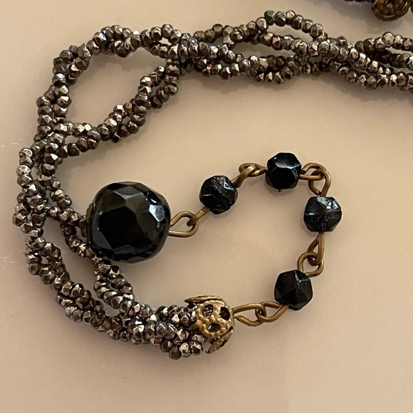 Haskell Diamonte Pearl Gold Filigree Black Pendant Signed Vintage Necklace - Picture 13 of 14